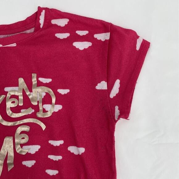 Dip Girls Graphic T-Shirt Pink White All Over Clouds Its Weekend Time Crew XL 16 - Picture 6 of 9